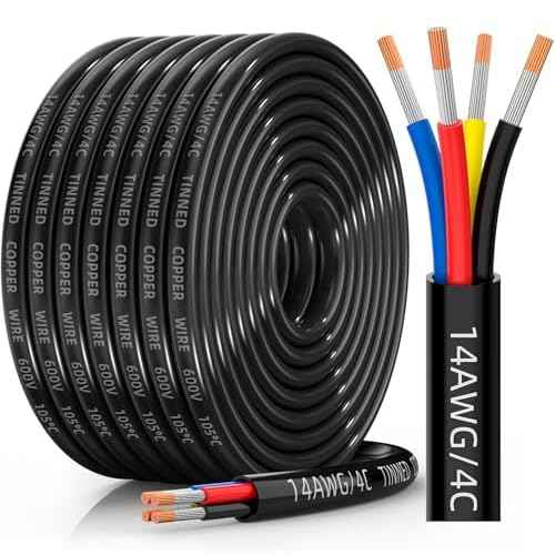 14 Gauge Wire 4 Conductor Electrical Wire, 14 AWG Tinned Copper Stranded PVC Cable, IP68 Waterproof/Flexible/Low Voltage Cord for Automotive, RV, Marine, Solar, LED Lighting(30FT)