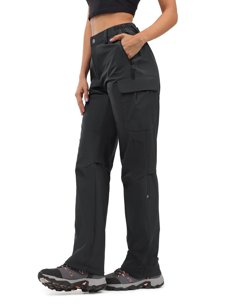 Moosehill Women's-Hiking-Pants-Cargo-Quick-Dry-Stretch-Lightweight Work Outdoor Pants with 5 Deep Pockets(Black, 8, 31in)