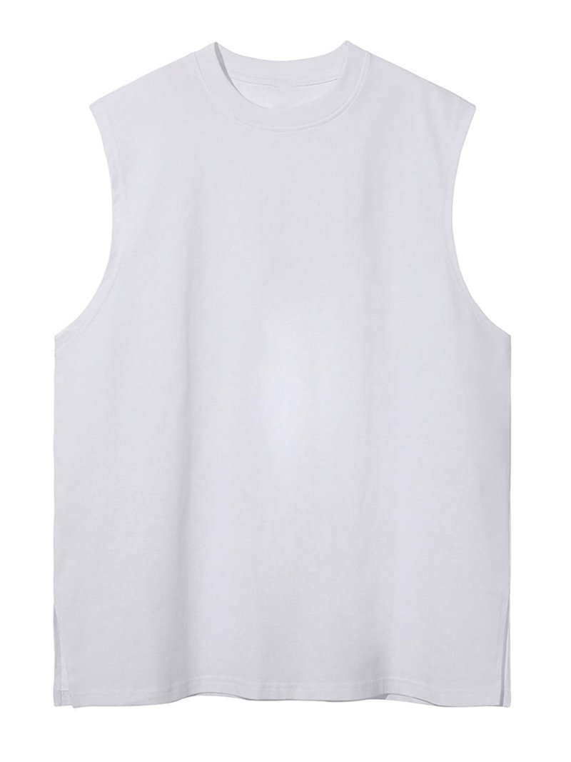 SnowElve Mens Workout Tank Tops Sleeveless Tee Shirts Men Muscle Shirt Gym Cotton T Shirts Running Beach Loose Fit Tee（A-White,S