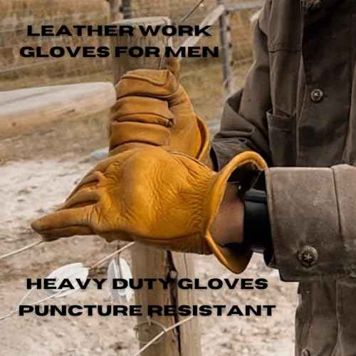 Iron Fencer Leather Work Glove- 207 X-Large Cowhide Leather Fencing Gloves for Men Heavy Duty Double Palm, Guantes de Trabajo, Ranch, 207XL