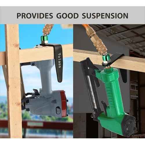 Yolass Pneumatic tool hook,1/4"NPT and 360¡Æ Rotatable L Air Rafter Hooks are Lightweight,Quick and Easy to Install for Air Blow Guns,Pneumatic Nail Guns,with Brass Joints,1-Piece