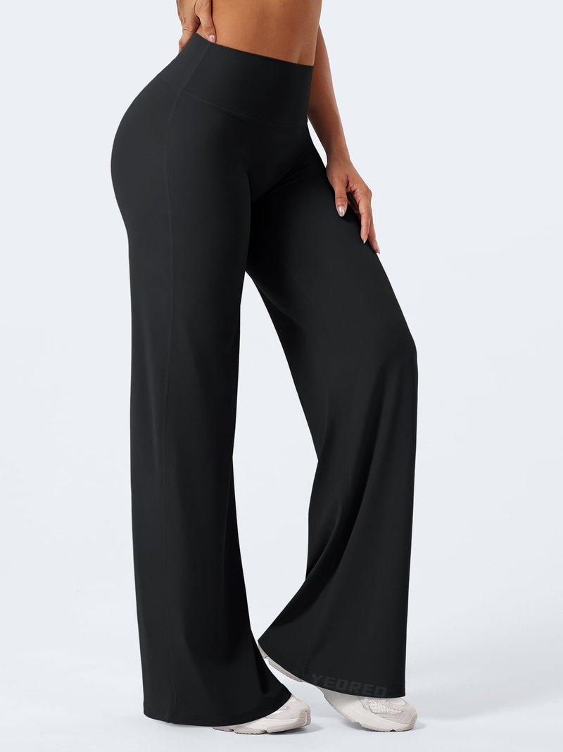 YEOREO Workout Leggings Womens No Front Seam Straight Leggings 33" High Waist Buttery Eddiy Gym Yoga Pants Black XXS