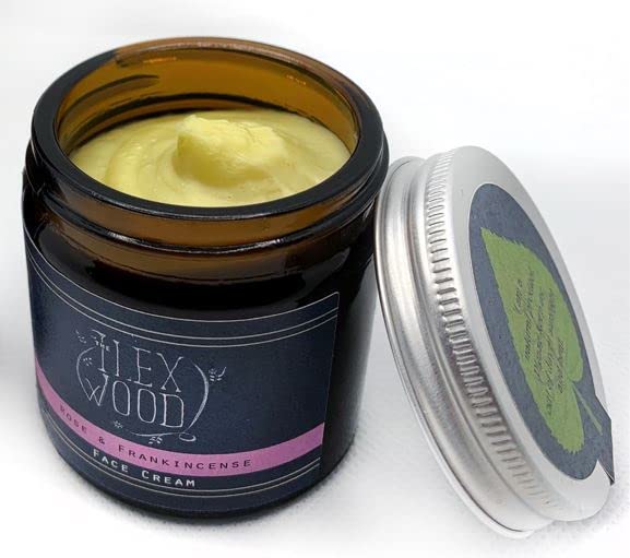 The Ilex Wood - Rose and Frankincense Face Cream - 100% Natural Handcrafted, Vegan, Moisturising, Anti Ageing, Wrinkle and Line Reducing Ingredients, Cruelty-Free, Palm Oil Free, Plastic Free - 60ml