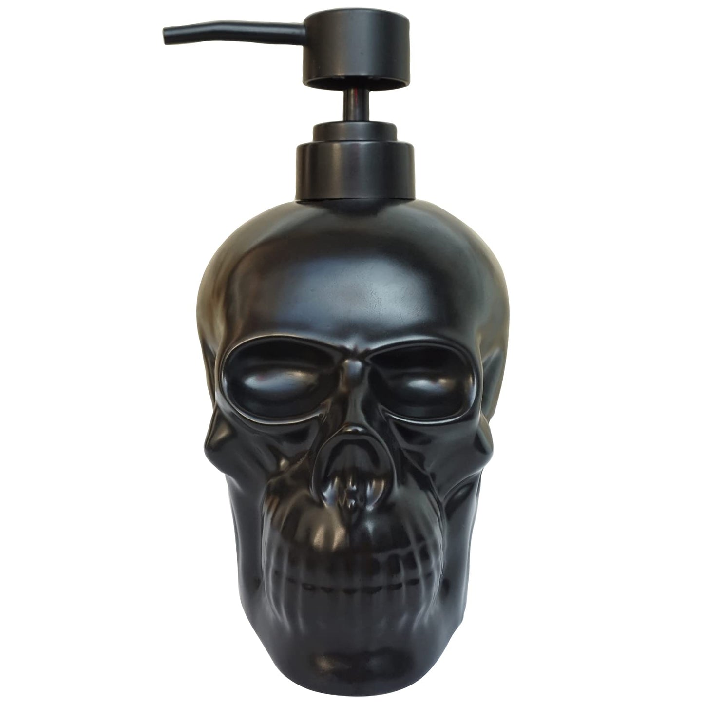 Caahanjia Ceramic Skull Soap Dispenser, Refillable Halloween Liquid Hand Soap Dispenser for Bathroom and Kitchen, Halloween Skull - Black