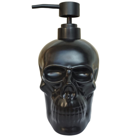 Caahanjia Ceramic Skull Soap Dispenser, Refillable Halloween Liquid Hand Soap Dispenser for Bathroom and Kitchen, Halloween Skull - Black