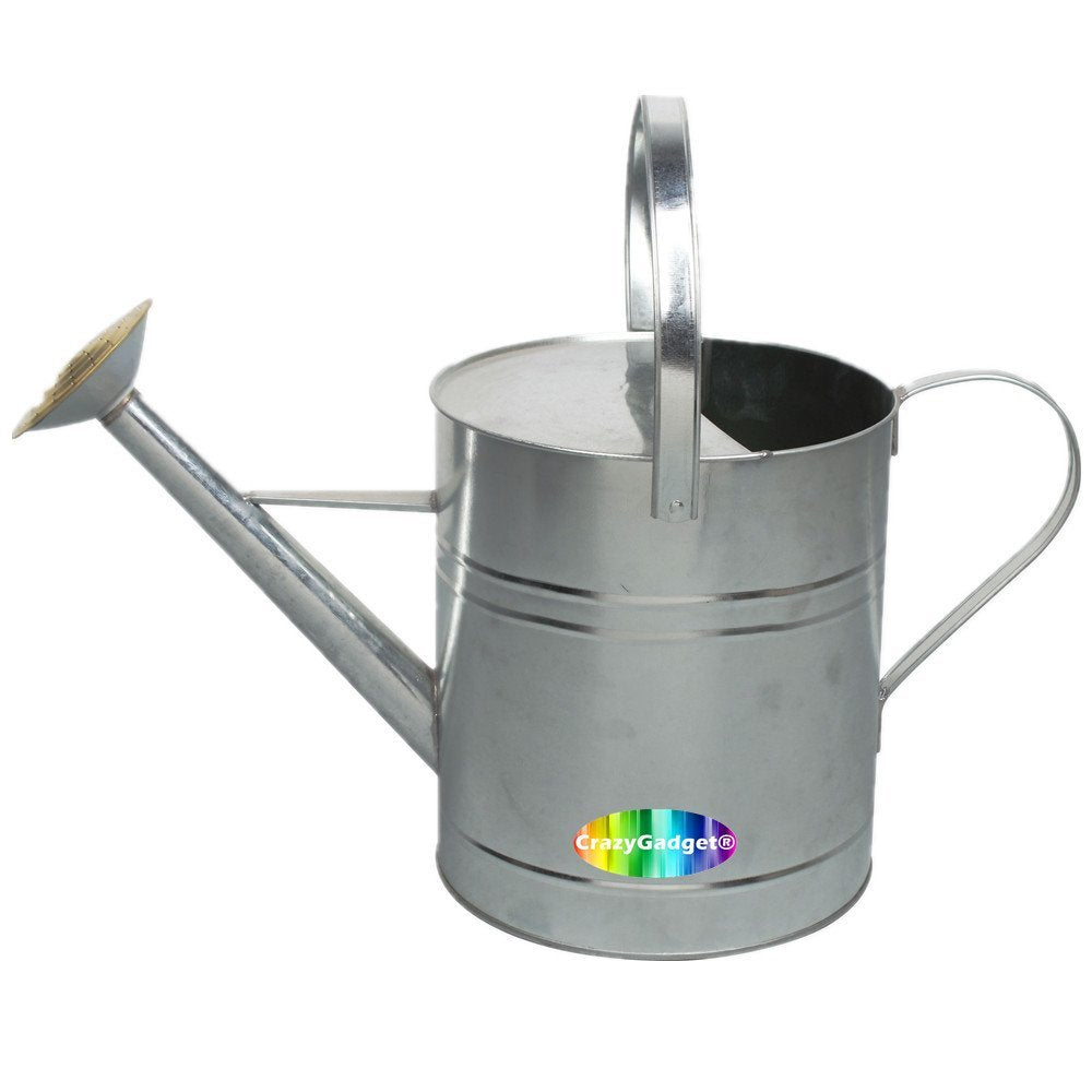 CrazyGadget® Garden Plant Flower Colour Galvanised Metal Steel Watering Can 9L 9 Litre / 2 Gallon with Brass Rose (Galvanised)
