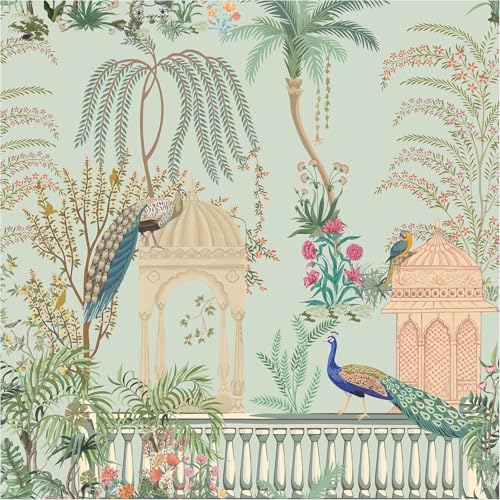 Blooming Wall DPYC17 Castle and Peacocks Standing on The Balcony Peel and Stick Wallpaper Removable Self Adhesive Wall Mural Wall D?cor