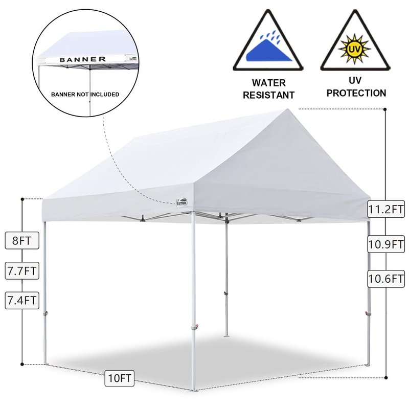 Eurmax USA Patented 10x10 Pop Up Canopy Tent Party Tent Commercial Instant Canopies Shelter with Heavy Duty Roller Bag,Bonus 4 Sand Bags (Snow White)