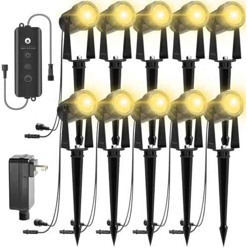 ZYAN Low Voltage Landscape Lights LED Landscape Lighting with Sensor, IP65 Waterproof Outdoor Spotlights for Yard Garden, Auto ON/Off Plant Tree Spoltights Dimmable with Timer (10 Pack)