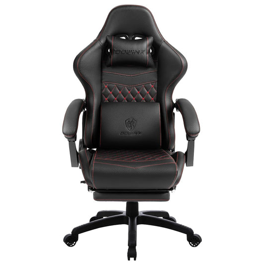 Dowinx Gaming Chair Big and Tall, Ergonomic Game Chair for Adults with Footrest and Massage Lumbar Support, High Back Computer Gamer Chair PU Leather, 350Lbs, for Office, Home, Black