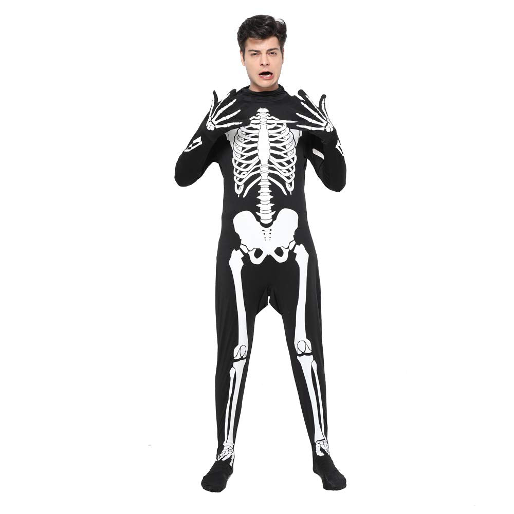 EraSpooky Halloween Men Skeleton Jumpsuit Costume Luminous Skull Skin Full Body Tights Suit (XX-Large)