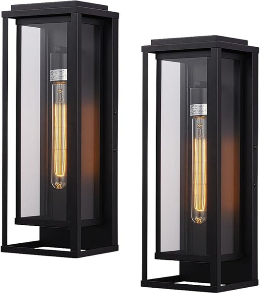 Cerdeco 18” Modern Outdoor Wall Sconce with Rectangular Metal Frame and Transparent Glass Shade,Black Outdoor Lighting for Garage Porch Patio Pack of 2(ETL Listed)