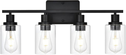 Black Bathroom Light Fixtures Over Mirror,4-Light Bathroom Vanity Light with Clear Glass Shade,Modern Wall Sconces Lighting for Bedrrom,Living Room,Kitchen,Cabinet