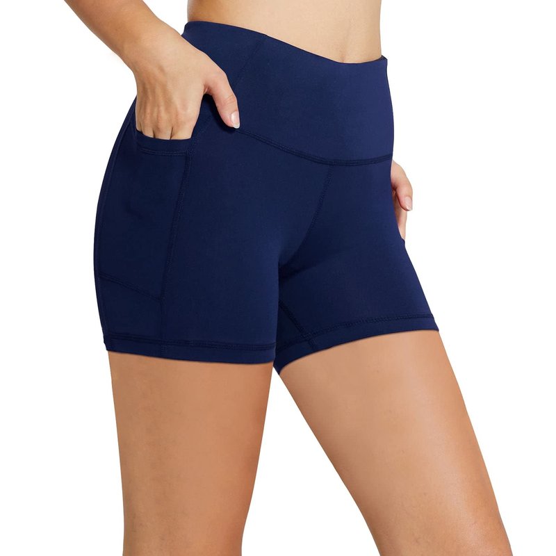 baleaf Workout Shorts Women 5" Biker Yoga Gym Spandex Running Volleyball Compression Tummy Control Short with Pockets Navy Blue XS