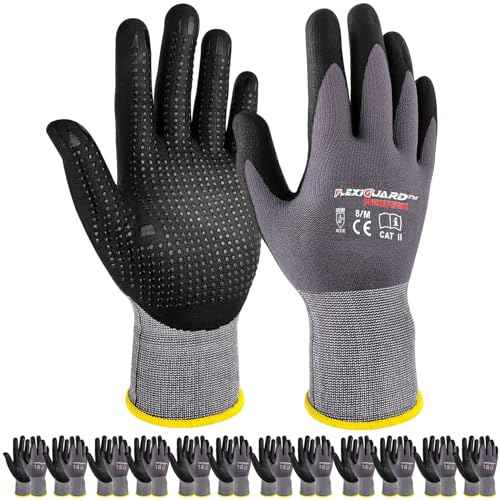 Gasoline Safety Work Gloves Extra Micro-Foam Nitrile Coated-12 Pairs,Endurance Seamless Knit Nylon Spandex,Dots on Palm, Dot Grip Gloves£¬Work Gloves Men and Women (12, XL)