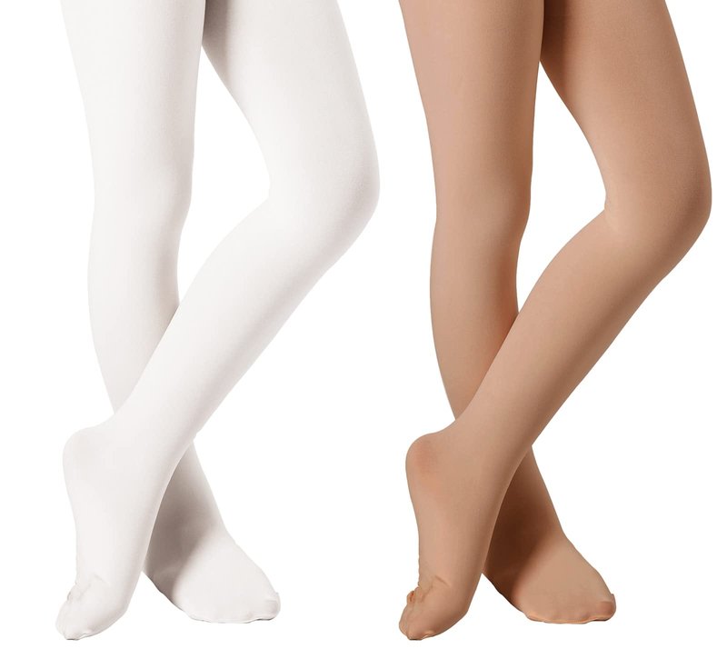 DIPUG Girls White Tights Toddler Dance Footed Kids Ballet School Uniform Opaque Stockings 2t 3t