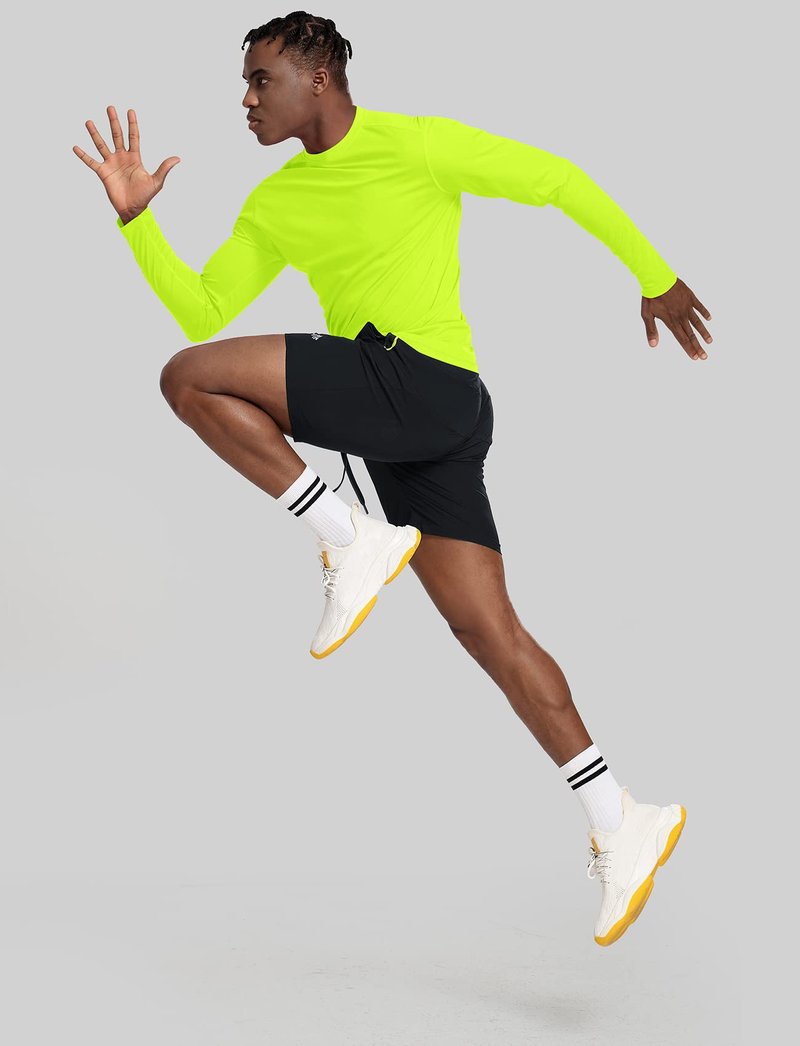 Running Shirts for Men Long Sleeve Dry Fit UPF/SPF 50+ (Neon Yellow,L)