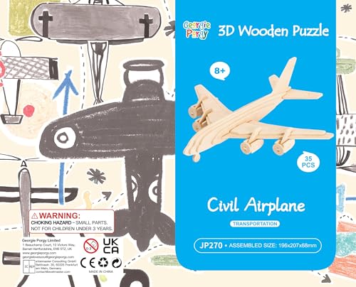 Georgie Porgy 3D Wooden Puzzles DIY Models Kits for Kids Dinosaur Airplane Woodcraft Construction Toy Pack of 6 (Airplanes Cars Yacht)