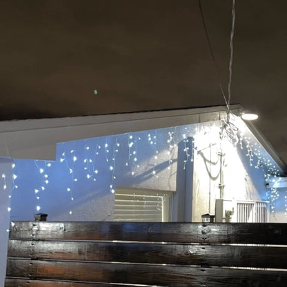 YASENN 300LED Icicle Lights Cool White, 29.5FT Outdoor Christmas Light with 8 Modes & Memory Timer, 60 Strands Dripping Waterfall Lights for Roof Eaves, Gutters, Window, Patio, Party Decor