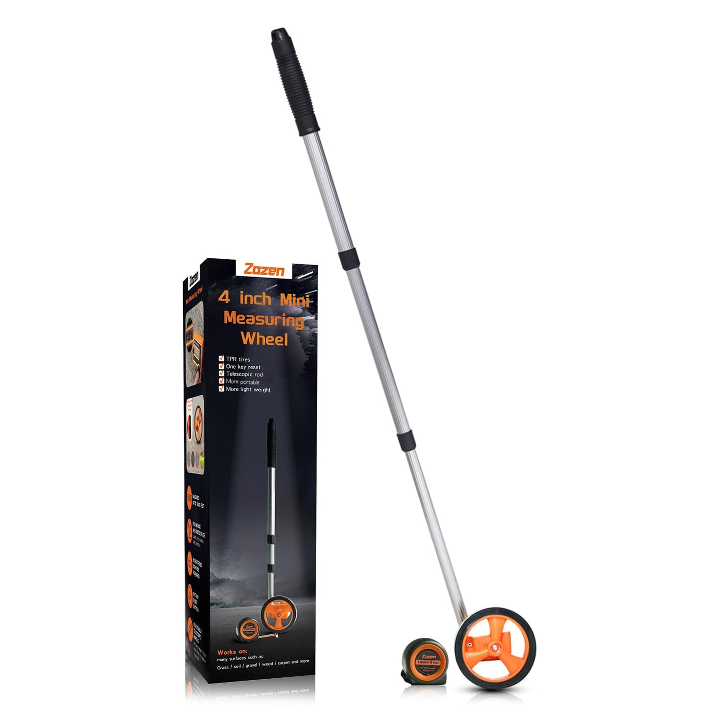Zozen Measuring Wheel, Scalable to Length 40in, 4-inch Measure Wheel, Distance Measuring in Feet and Inches, One Key to Reset, Rolling Up To 10,000Ft, Includes Tape Measure.