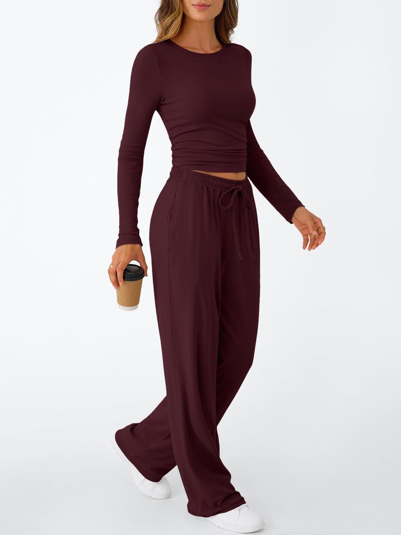 Trendy Queen Womens Two 2 Piece Matching Lounge Sets 2026 Early Fall Fashion Must Haves Y2K Workout Gym Clothes Comfy Airport Travel Vacation Luxury Outfits Sweatsuit Winter Clothing