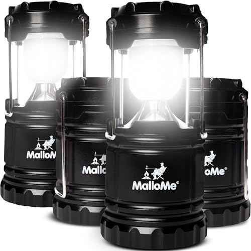 MalloMe Camping Lantern Multicolor 4 Pack Lanterns for Power Outages, Camping Lights for Tent Hanging, Camp Light Tent Lamp Emergency Battery Powered LED Lantern (Rechargeable Batteries Not Included)