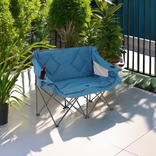 ARROWHEAD OUTDOOR Portable Folding Double Duo Camping Chair Loveseat w/ 2 Cup & Wine Glass Holder, Heavy-Duty Carrying Bag, Padded Seats & Armrests, Supports up to 500lbs, USA-Based Support