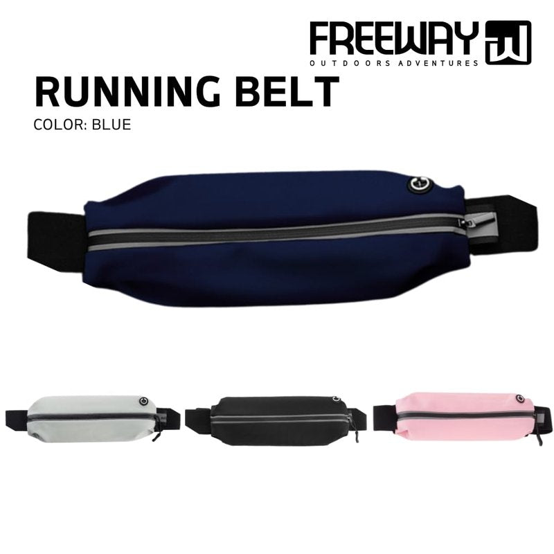 FREEWAY OUTDOORS ADVENTURES Running Belt for Men & Women - Secure Jogging Pouch for Phone, Keys & Essentials. Water Resistance, Adjustable for All Cell Phones (BLUE)