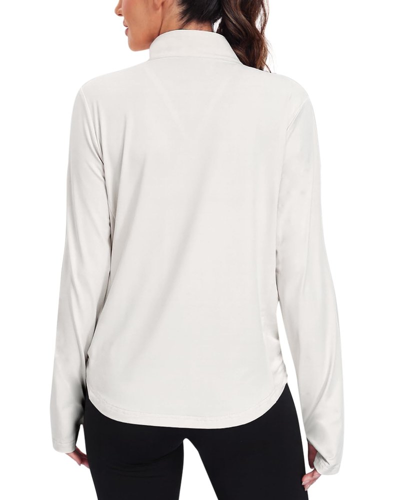 Vldnery Women's UPF 50+ Sun Protection Lightweight Jacket Zip Up Long Sleeve Sun Shirt for Women with Thumb Hole Hiking (White Large)