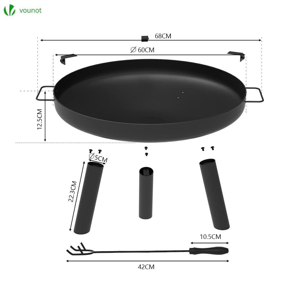 VOUNOT Fire Pit for Garden with Grate and Poker, Outdoor Patio Heater Charcoal Log Wood Burner, Fire Bowl for Bonfire, Camping, Diameter 60 cm