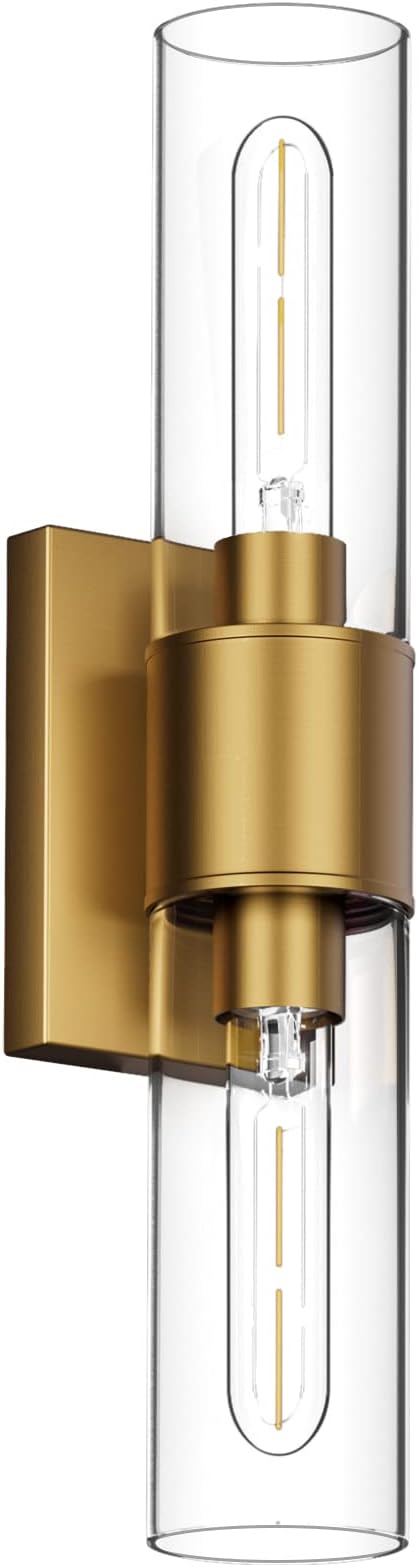 Tipace Bathroom Vanity Light Fixtures,Indoor Gold Wall Lights with Clear Glass,Modern Wall Sconces Up and Down Wall Mount Lamp for Bathroom,Bedroom,Hallway,Kitchen(Bulb not Include)