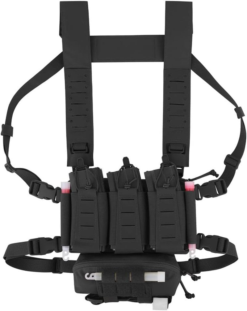 KRYDEX Tactical Chest Rig - Triple Elastic 556 Magazine Pouch with GP & Mini Drop Pouch | Adjustable Harness