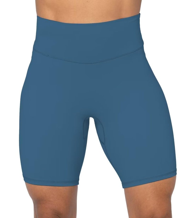 Sunzel No Front Seam High Waist Biker Shorts for Women, Squat Proof Yoga Workout Gym Bike Shorts 8" Inseam Blue Gray Medium