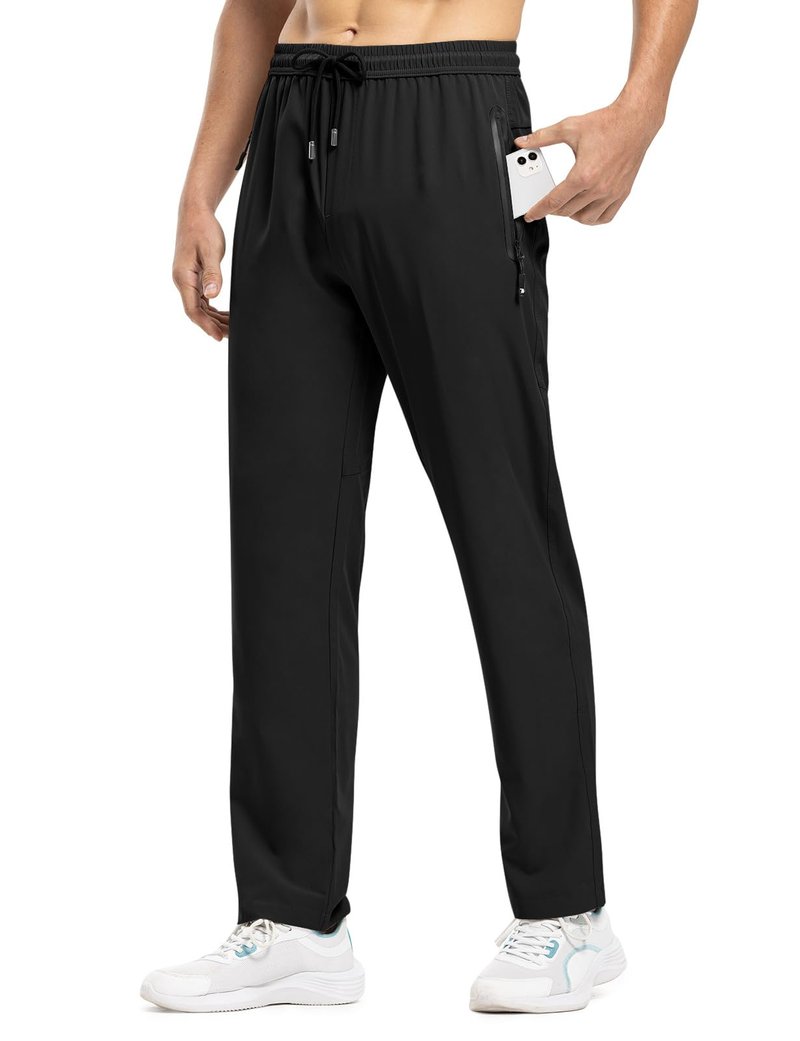 TBMPOY Men's Travel Hiking Pants Lightweight Athletic Pant Quick Dry Windbreaker Fishing Running Active Jogger Black L