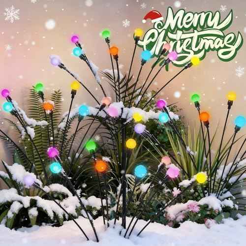 Solar Christmas Decorations, 80 LED Firefly Solar Christmas Lights Outdoor Waterproof, Garden Lights for Yard Porch Patio Decor (8 Pack Multi-Colored)