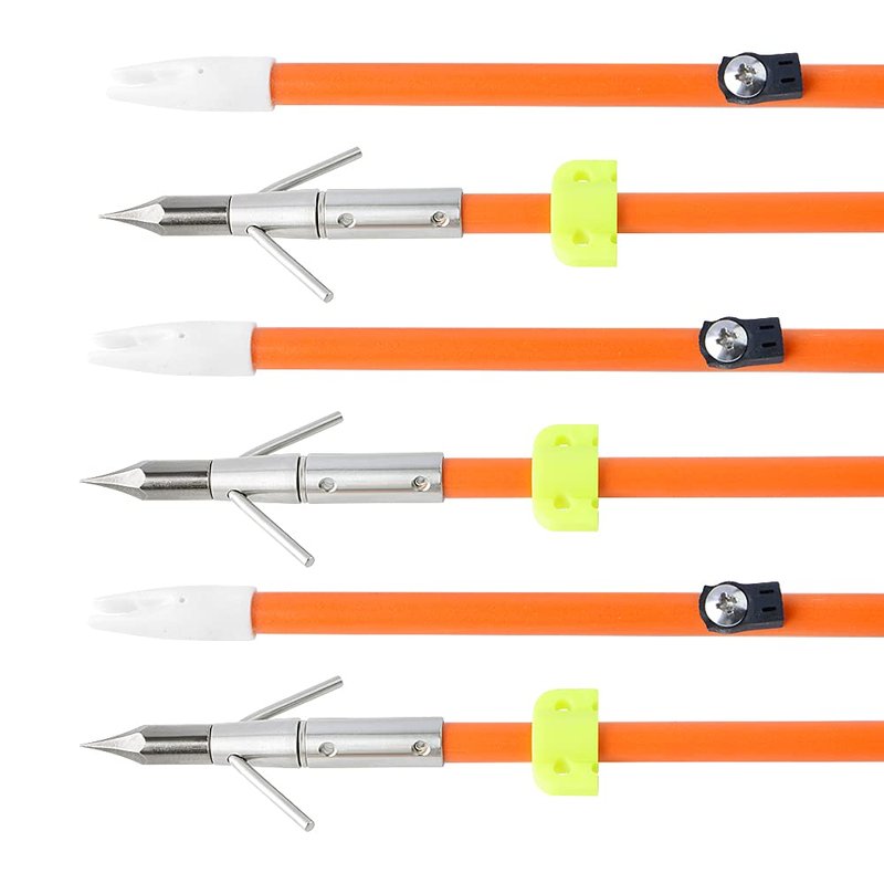AMEYXGS 6/12pcs Archery Fiberglass Bowfishing Arrow Bow Fishing Arrows with Broadheads and Safty Slides for Compound and Bow Recurve Bow Fishing Hunting (6, Orange Type1)