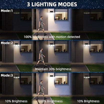 daphino Solar Lights Outdoor 2500LM Motion Sensor Outdoor Lights,3 Head 355° Wide Angle Street Area Lights, Waterproof Security Lights with 3 Modes(Non-Remote,3 Pcs)