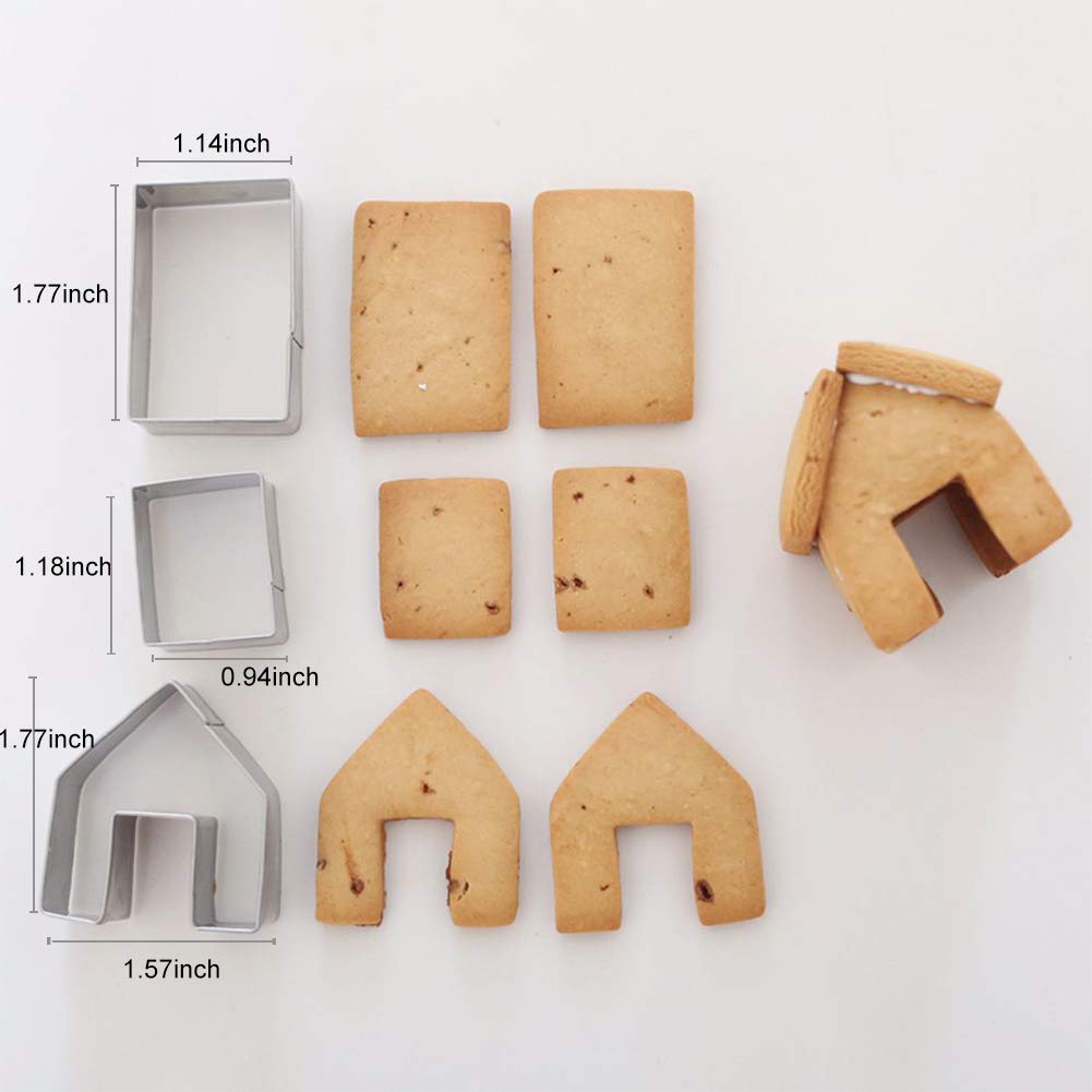 SIENON Gingerbread House Cookie Cutter Set 3pcs, 3D Stainless Steel Mini Christmas House Cookie Cutter Kit, Ginger bread Biscuit Cookie Mold Mug Topper, Xmas Holiday DIY Baking Tools