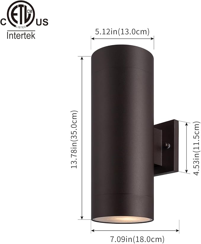 mirrea 14" Modern Outdoor Porch Light Patio Light in 2 Lights with Aluminum Cylinder and Tempered Glass Cover Waterproof Wall Sconce 2 Pack (Oil Rubbed Bronze)