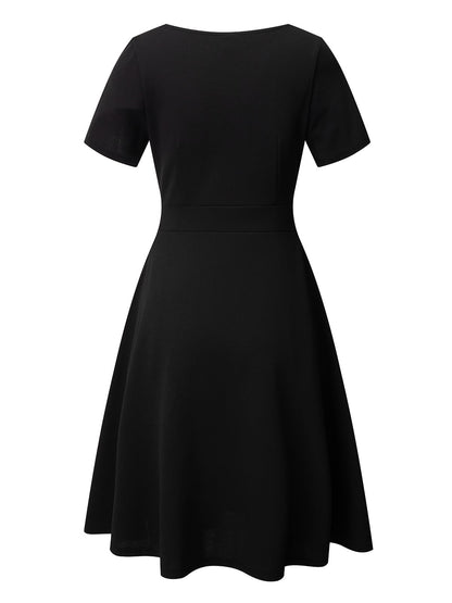 Halloween Dresses for Women Vintage Peter Pan Collar Work Elegant Fit and Flare Knee Length A Line Casual Party Dress with Pockets 978 (Black White, XL)