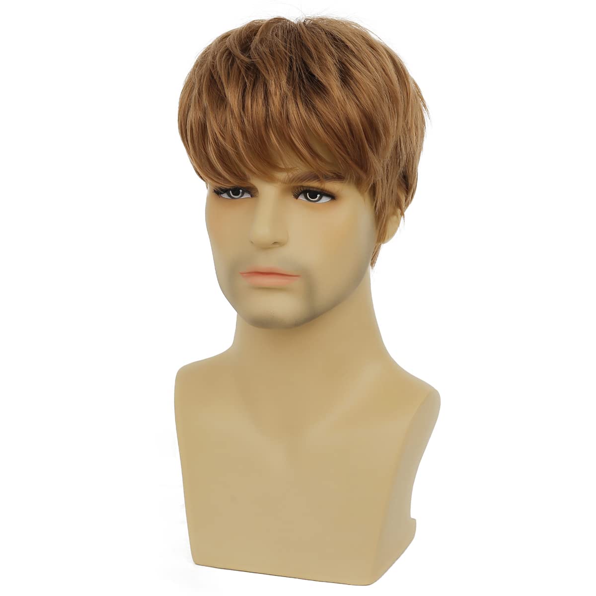 Baruisi Mens Wig Blonde Short Layered Straight Hair Wig Synthetic Halloween Party Cosplay Wig with Cap