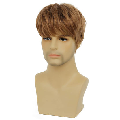 Baruisi Mens Wig Blonde Short Layered Straight Hair Wig Synthetic Halloween Party Cosplay Wig with Cap