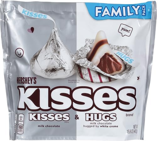 HERSHEY'S HUGS & KISSES Milk Chocolate and White Creme Candy Family Pack, 15.6 oz