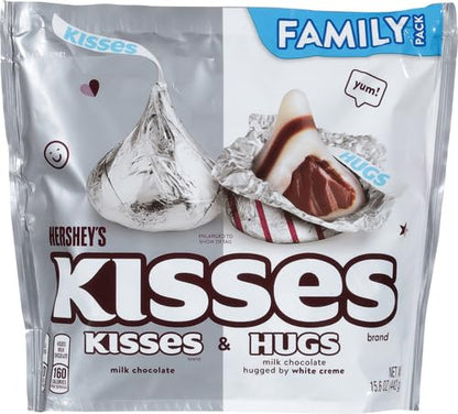 HERSHEY'S HUGS & KISSES Milk Chocolate and White Creme Candy Family Pack, 15.6 oz