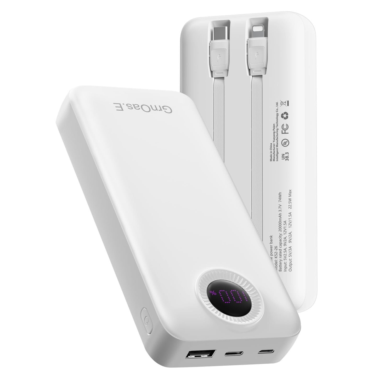 Portable Charger 20000mAh，22.5W Fast Charging Power Bank, Cell Phone Replacement Battery with 5 Output 2 Input for iPhone 16/15 Plus/15 Pro Pro Max,Samsung Galaxy,and More(1 Pack,Pearl Black)