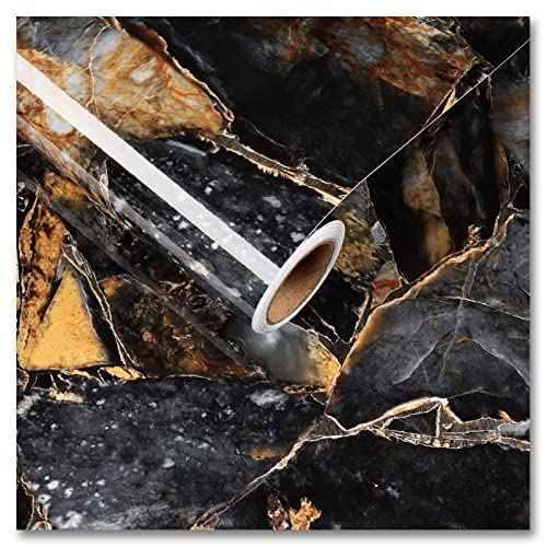 CRE8TIVE Glossy Slate Gold Marble Contact Paper Marble Wallpaper Peel and Stick Countertops for Kitchen Waterproof Self Adhesive Removable Marble Vinyl Paper for Counter Top Cabinets Shelves 12"x80"