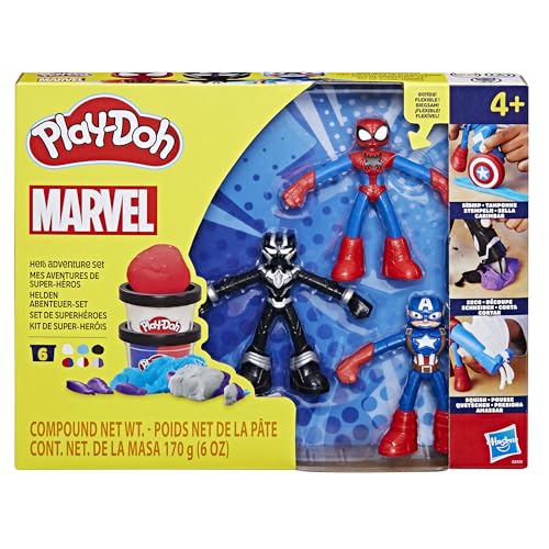 Play-Doh Marvel Hero Adventure Playset, 3 Marvel Action Figures with Wearable Tools, Black Panther, Captain America & Spider-Man Imagination Toys for Boys and Girls Ages 4 and Up