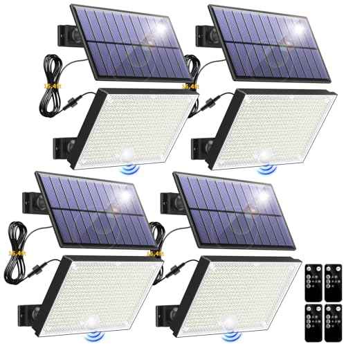 400LED Solar Lights Outdoor,3 Modes & Remote Control Motion Sensor Outdoor Light,IP67 Waterproof Solar Flood Lights for Garden, Garage, Patio, Pathway (4 Pack)