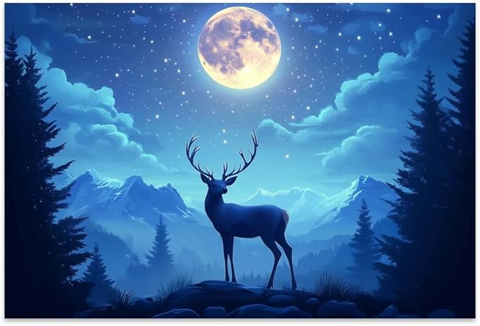 Yesad Deer Wall Art, Christmas Canvas Wall Art, Animal Picture Artwork Aesthetic Poster Prints Wall Décor for Farmhouse Living Room, Bedroom, Office (Unframed,12”x8”,Deer4)