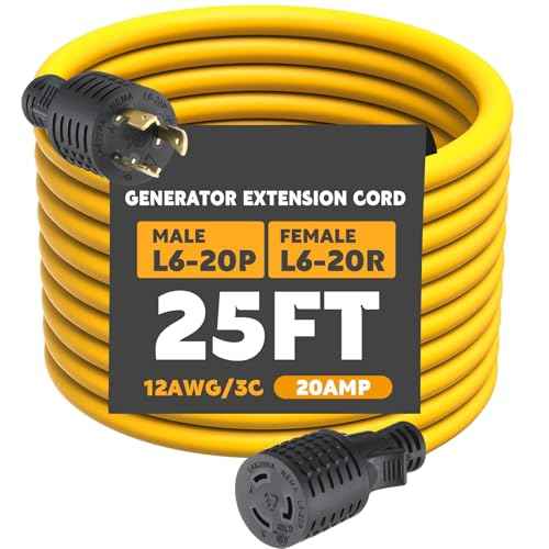 25ft L6-20 Generator Extension Cord Compatible with NEMA L6-20P Male Plug to L6-20R Female Receptacle 3 Prong 20 Amp Locking Power Cord, STW 12 AWG/3C,250 Volt 5000 Watts, ETL Listed